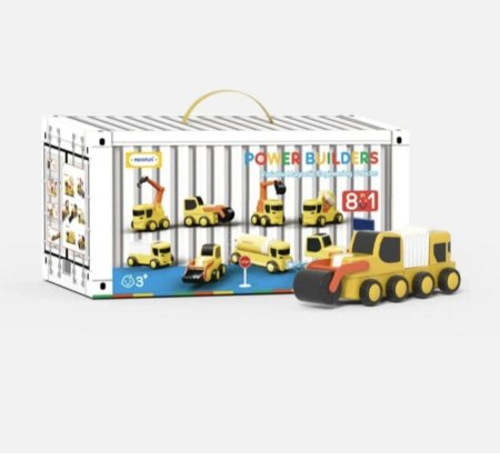 مجموعة سيارات البناء المغناطيسية للأطفال – مع خريطة وإشارات طرق